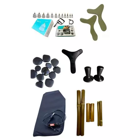 Kit 12 Pedras Vulcânicas+ Par de Pantalas+ 2 Massageadores Cogumelo+Pantala Facial+ Bolsa Térmica+ Ventosa+ Bambuterapia