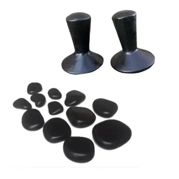 Kit 8 Pedras Quentes Vulcânicas Para Massagem + 2 Cogumelos Massageador