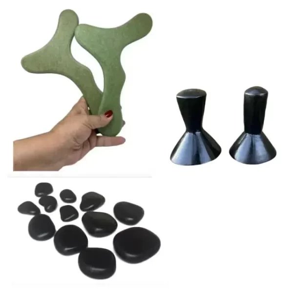 Kit 10 Pedras Quentes Para Massagem + 2 Pantala + 2 Cogumelo Massageador